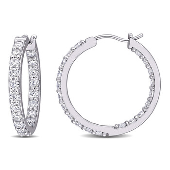 Bông tai Amour Ladies 10K White Gold 2.4 Ct Round Cut White Moissanite Hoop Earrings