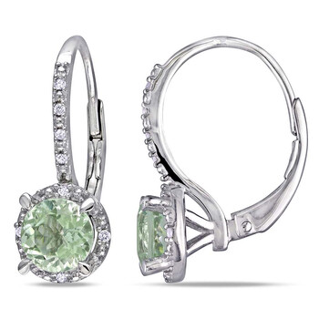 Bông tai Amour Delmar Green Amethyst And Diamond Leverback Halo Earrings In Sterling Silver