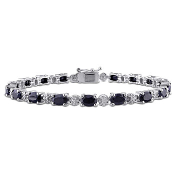 Vòng tay Amour Delmar Diamond And 11 1/6 Ct Tgw Black Sapphire Bracelet In Sterling Silver chính hãng