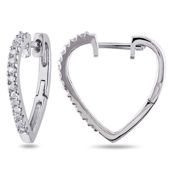 Amour Delmar 1/4 Ct Tw Diamond Heart Hoop Earrings In Sterling Silver 2 Bông tai Amour Delmar 1/4 Ct Tw Diamond Heart Hoop Earrings In Sterling Silver