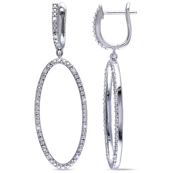 Bông tai Amour Delmar 1/10 Ct Tw Diamond Oval Drop Earrings In Sterling Silver