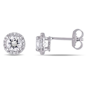 Bông tai Amour Delmar Halo Diamond And Created White Sapphire Stud Earrings In Sterling Silver