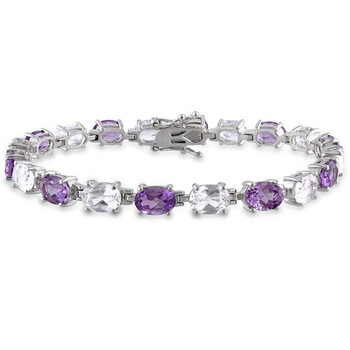 Vòng tay Amour Delmar 19 3/4 Ct Tgw Amethyst And Created White Sapphire Oval Link Bracelet In Sterling Silver chính hãng