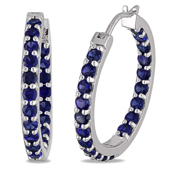 Bông tai Amour Delmar Created Blue Sapphire Inside Outside Hoop Earrings In Sterling Silver
