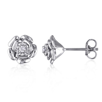 Bông tai Amour Delmar Diamond Floral Stud Earrings In Sterling Silver