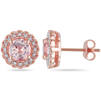 Amour Rose Plated Silver 1 3/4 Ct Tgw Morganite And 1/10 Ct Tdw Diamond Floral Halo Stud Earrings 1 Bông tai Amour Rose Plated Silver 1 3/4 Ct Tgw Morganite And 1/10 Ct Tdw Diamond Floral Halo Stud Earrings