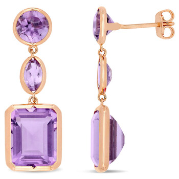 Bông tai Amour Rose Plated Silver 11 1/2 Ct Tgw Rose De France And Amethyst Link Earrings