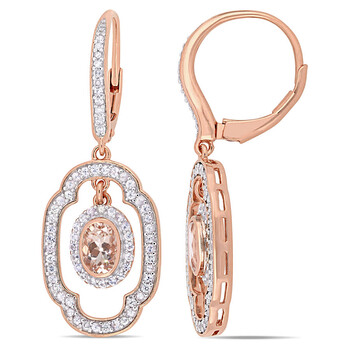 Amour Rose Plated Silver 2 Ct Tgw Morganite & White Sapphire W/ 1/10 Ct Tdw Diamond Dangle Leverback Earrings 1 Bông tai Amour Rose Plated Silver 2 Ct Tgw Morganite & White Sapphire W/ 1/10 Ct Tdw Diamond Dangle Leverback Earrings