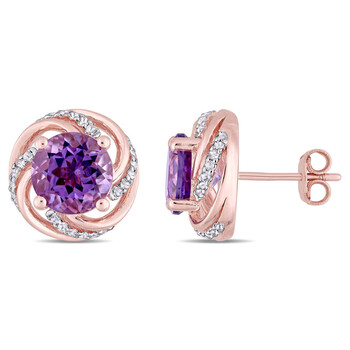 Amour Rose Plated Silver 3-1/3 Ct Tgw Amethyst White Topaz Interlaced Swirl Halo Stud Earrings 2 Bông tai Amour Rose Plated Silver 3-1/3 Ct Tgw Amethyst White Topaz Interlaced Swirl Halo Stud Earrings