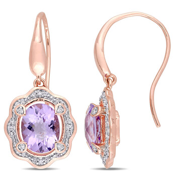 Amour Rose Plated Silver 3-1/4 Ct Tgw Amethyst And 1/5 Ct Tdw Diamond Halo Hook Earrings 1 Bông tai Amour Rose Plated Silver 3-1/4 Ct Tgw Amethyst And 1/5 Ct Tdw Diamond Halo Hook Earrings