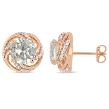Bông tai Amour Rose Plated Silver 3 3/4 Ct Tgw Green Amethyst & White Topaz Interlaced Swirl Halo Stud Earrings
