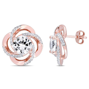 Bông tai Amour Rose Plated Silver 5 1/7 Ct Tgw White Topaz Spiral Earrings