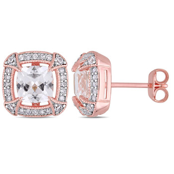 Bông tai Amour Rose Plated Sterling Silver 2 5/8 Ct Tgw Created White Sapphire And 1/5 Ct Tw Diamond Halo Stud Earrings