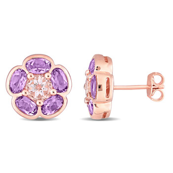 Amour Rose Plated Sterling Silver 3 1/6 Ct Tgw Amethyst & White Topaz Post Earring 1 Bông tai Amour Rose Plated Sterling Silver 3 1/6 Ct Tgw Amethyst & White Topaz Post Earring