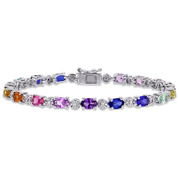 Vòng tay Amour Sterling Silver 0.02 Ct Tdw Diamond And 9 7/8 Ct Tgm Multi Color Created Sapphire Tennis Bracelet chính hãng