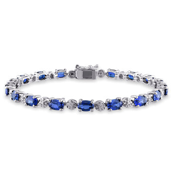 Vòng tay Amour Sterling Silver 0.02 Ct Tdw Diamond And 9 7/8 Ct Tgw Created Blue Sapphire Tennis Bracelet chính hãng