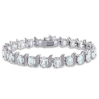 Vòng tay Amour Sterling Silver 0.03 Ct Tdw Diamond And 9 5/8 Ct Tgw Aquamarine Tennis Bracelet chính hãng