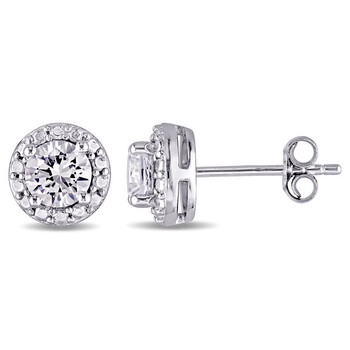 Bông tai Amour Sterling Silver 1 1/3 Ct Tgw Created White Sapphire Halo Stud Earrings