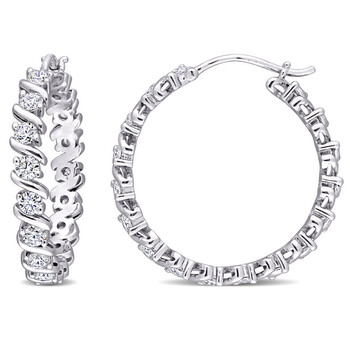 Bông tai Amour Sterling Silver 1 1/4 Ct Tgw Created White Moissanite Hoop Earrings