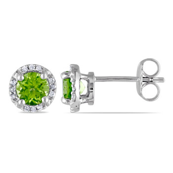 Bông tai Amour Sterling Silver 1 1/8 Ct Tgw Peridot And 0.07 Ct Tdw Diamond Halo Stud Earrings