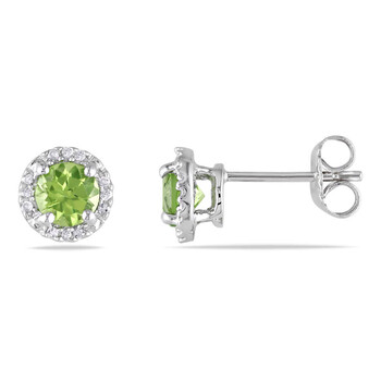 Bông tai Amour Sterling Silver 1 1/8 Ct Tgw Peridot And 0.07 Ct Tdw Diamond Halo Stud Earrings