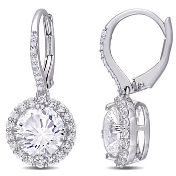 Bông tai Amour Sterling Silver 1/10 Ct Diamond & 5 1/2 Ct Created White Sapphire Dangle Earrings
