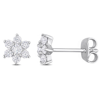 Bông tai Amour Sterling Silver 1/2 Ct Tgw Created Moissanite Floral Stud Earrings