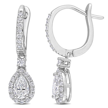 Bông tai Amour Sterling Silver 1 3/8 Ct Dew Created Moissanite Teardrop Halo Drop Earrings