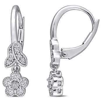 Bông tai Amour Sterling Silver 1/3 Ct Tdw Diamond Floral Leverback Earrings
