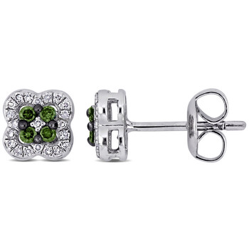 Bông tai Amour Sterling Silver 1/3 Ct Tdw Green And White Diamond Clover Stud Earrings