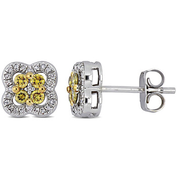 Bông tai Amour Sterling Silver 1/3 Ct Tw Yellow And White Diamond Clover Stud Earrings