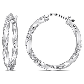 Bông tai Amour Sterling Silver 1/4 Ct Tdw Diamond Hoop Earrings