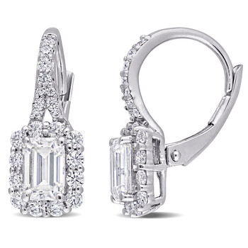 Bông tai Amour Sterling Silver 1 5/8 Ct Dew Created Moissanite Halo Leverback Earrings