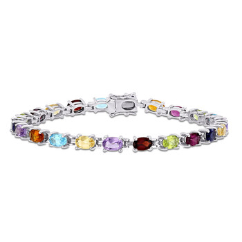 Vòng tay Amour Sterling Silver 10 5/8 Ct Tgw Multi Color Gemstone Oval Tennis Bracelet chính hãng