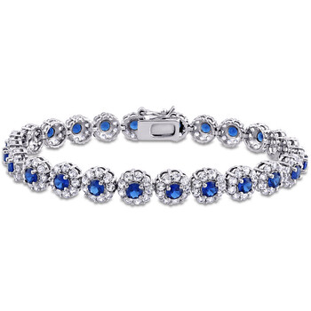 Vòng tay Amour Sterling Silver 11 1/3 Ct Tgw Created Blue And White Sapphire Halo Tennis Bracelet chính hãng