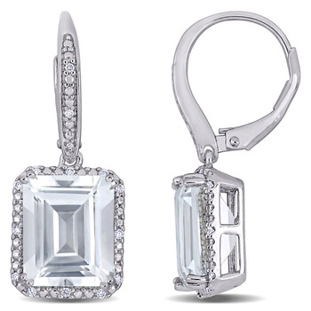 Bông tai Amour Sterling Silver 11 1/7 Ct Tgw White Topaz And 1/8 Ct Tdw Diamond Halo Leverback Earrings