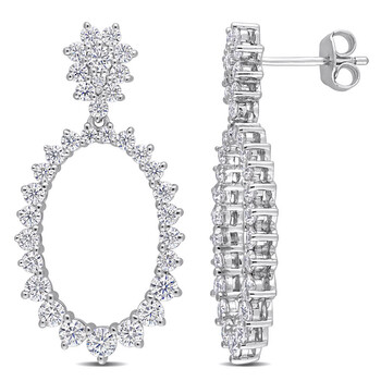 Bông tai Amour Sterling Silver 2 1/3 Ct Dew Created Moissanite Oval Dangle Earrings