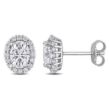 Bông tai Amour Sterling Silver 2 1/3 Ct Dew Created Moissanite Oval Halo Stud Earrings