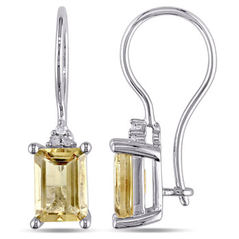 Bông tai Amour Sterling Silver 2 1/4 Ct Tgw Citrine And 0.03 Ct Tdw Diamond Accent Euro Back Earrings
