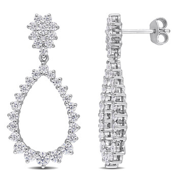 Bông tai Amour Sterling Silver 2 1/5 Ct Dew Created Moissanite Open Teardrop Dangle Earrings