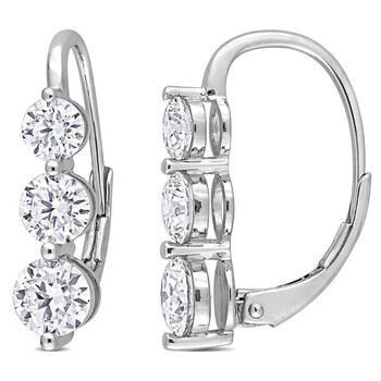 Bông tai Amour Sterling Silver 2 1/5 Ct Dew Created Moissanite Three-Stone Leverback Earrings