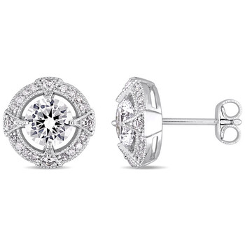 Bông tai Amour Sterling Silver 2 1/5 Ct Tgw Created White Sapphire And 1/6 Ct Tw Diamond Circular Halo Stud Earrings