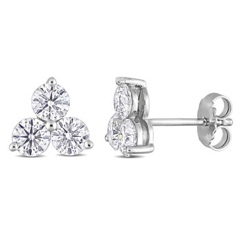 Bông tai Amour Sterling Silver 2 1/6 Ct Dew Created Moissanite Three-Stone Stud Earrings