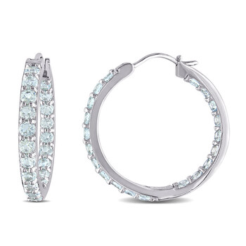 Bông tai Amour Sterling Silver 2 3/8 Ct Tgw Aquamarine Inside Outside Hoop Earrings