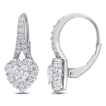 Bông tai Amour Sterling Silver 2 Ct Dew Created Moissanite Heart Halo Leverback Earrings