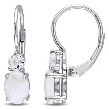 Bông tai Amour Sterling Silver 2 Ct Tgw Opal And Created White Sapphire Leverback Earrings