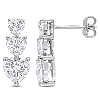 Bông tai Amour Sterling Silver 3 1/2 Ct Dew Created Moissanite Graduated Triple Heart Earrings