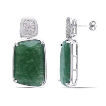 Bông tai Amour Sterling Silver 31 7/8 Ct Tgw Created White Sapphire & Aventurine W/ 31-C Aventurine Fancy 31-D Fashion Post Earrings