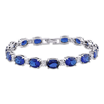 Vòng tay Amour Sterling Silver 32 Ct Tgw Oval Created Blue And White Sapphire Bracelet chính hãng