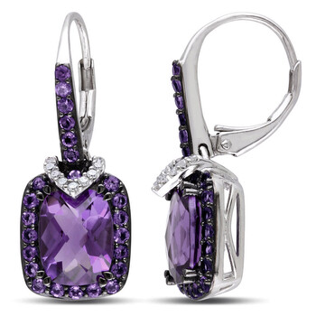 Bông tai Amour Sterling Silver 4 5/8 Ct Tgw Amethyst And 1/10 Ct Tdw Diamond Leverback Earrings